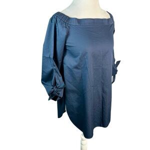 TIBI Navy Blue Off Shoulder Tie Sleeves Round Hem Top Blouse Long Length SIZE 0
